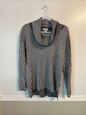 Calvin Klein Black & White Houndstooth Cowl Neck Sweater Size M